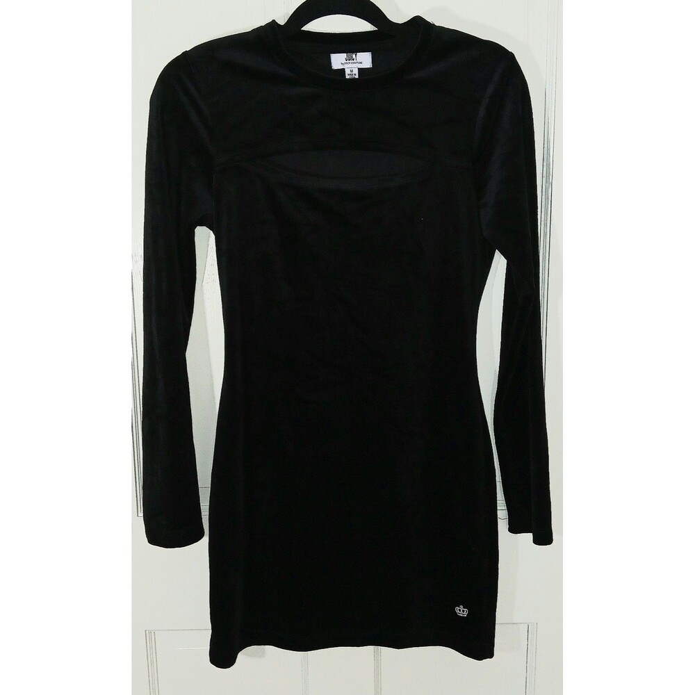 Juicy Couture Vintage Y2K Black Velour Dress Mini Glothic Party Holiday Size M.
